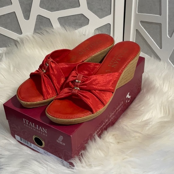 Italian Shoemakers Shoes - Italian made orange wedge sandals